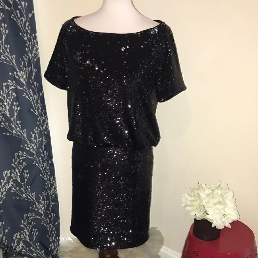 Rachel Zoe Sequin Blouson Mini Dress Flip Sequins